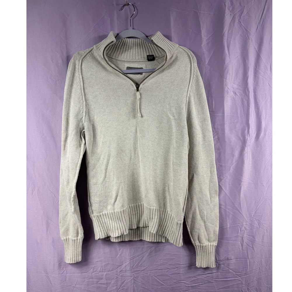 Outback Red Mens Small Beige 100% Cotton Quarter Zip Mock Neck Knit Sweater